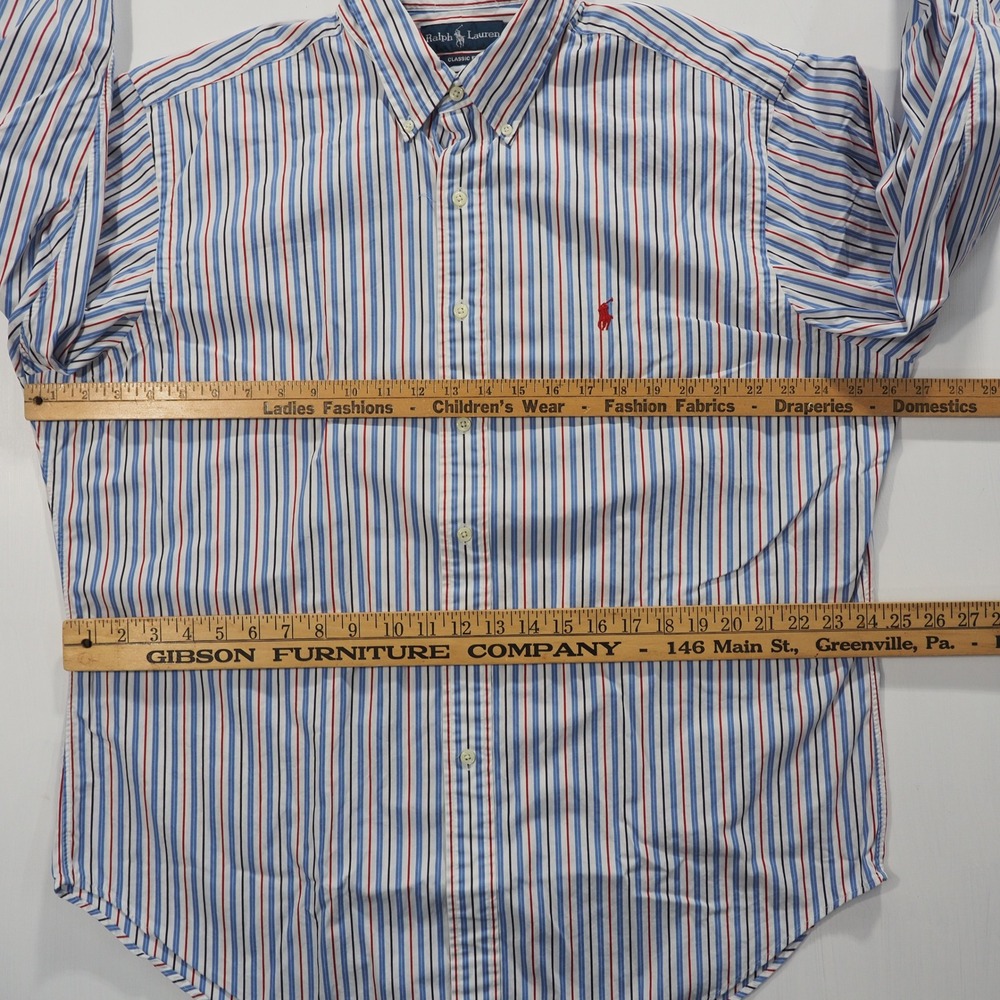 Ralph Lauren Shirt Mens 17 1/2 Blue Striped Long Sleeve Classic Fit Button Down - Picture 4 of 10